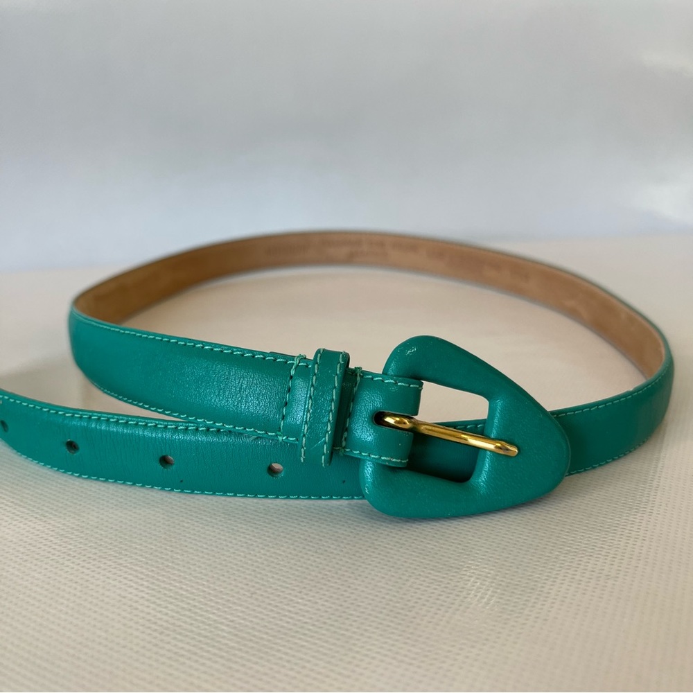 Liz Claiborne Teal Green Leather Belt with Gold Buckle